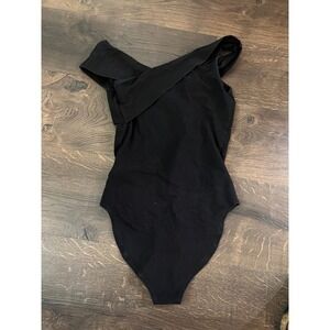Black Bodysuit One Shoulder‎ Sleeveless Top Casual Basic Size Small
